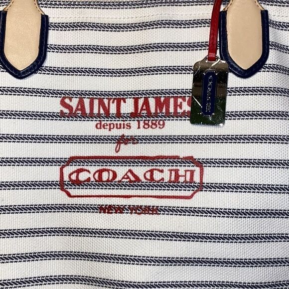 COACH SAINT JAMES Tote Nautical Stripe Weekend Beach Shoulder Bag Purse - Picture 13 of 16